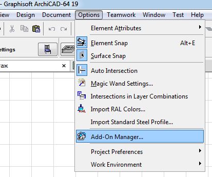 Menu item to invoke the extension Manager ARCHICAD